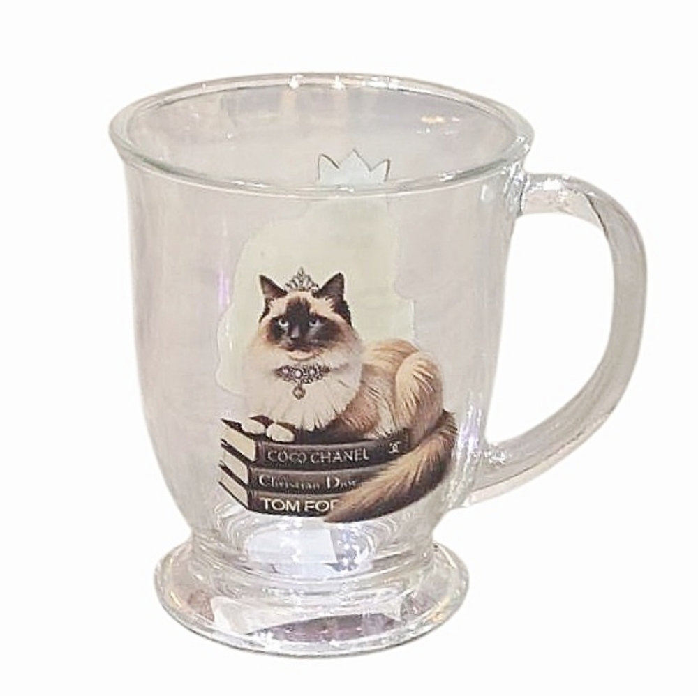 Amanda Greenwood Princess Cat Fashion Bookstack Glass Mug, NWT - Picture 3 of 8